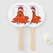 Cute happy lobster met kerstpet cartoon handwaaier (Voorkant en achterkant)