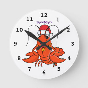 Cute happy lobster met kerstpet cartoon ronde klok