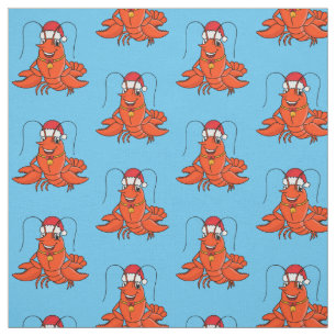 Cute happy lobster met kerstpet cartoon stof
