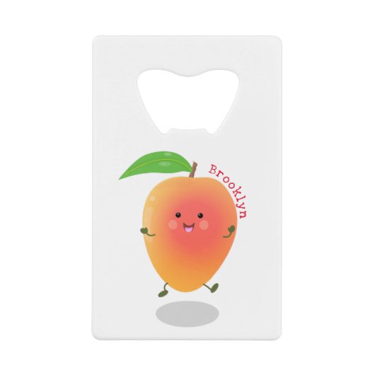 Cute happy mango cartoon illustratie kredietkaart flessenopener (Voorkant)