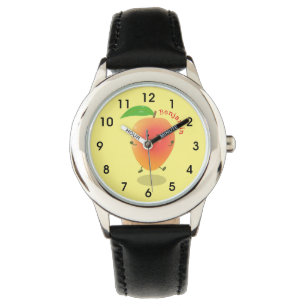 Cute happy mango yellow cartoon illustratie horloge