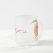 Cute happy mango yellow cartoon illustratie matglas koffiemok (Voorkant rechts)