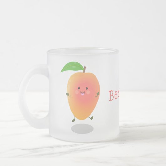 Cute happy mango yellow cartoon illustratie matglas koffiemok (Links)