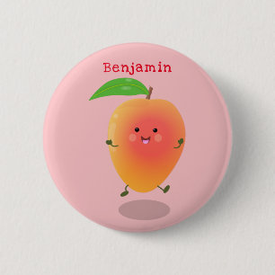 Cute happy mango yellow cartoon illustratie ronde button 5,7 cm