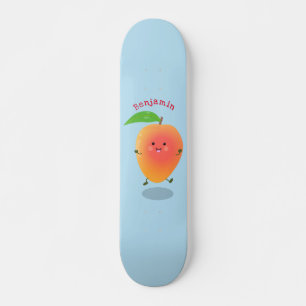 Cute happy mango yellow cartoon illustratie skateboard
