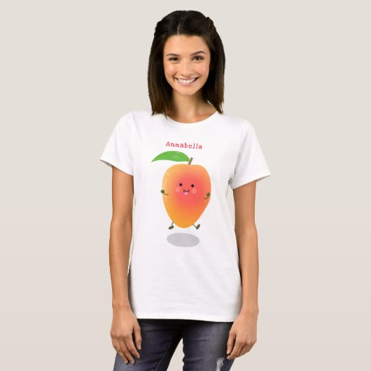 Cute happy mango yellow cartoon illustratie t-shirt (Voorkant volledig)