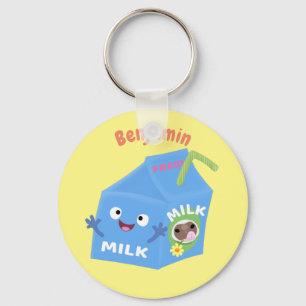 Cute happy milk carton cartoon sleutelhanger
