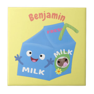 Cute happy milk carton cartoon tegeltje