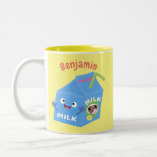 Cute happy milk carton cartoon tweekleurige koffiemok