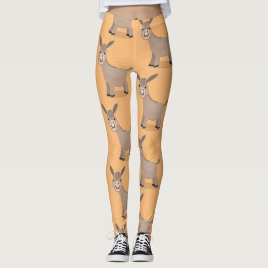 Cute happy mini donkey cartoon illustratie leggings (Voorkant)