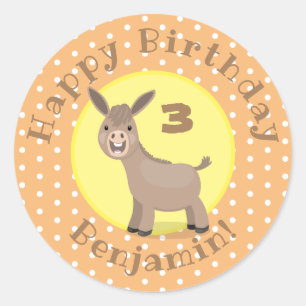 Cute happy mini donkey cartoon illustratie ronde sticker