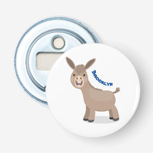 Cute happy miniature donkey cartoon button flesopener