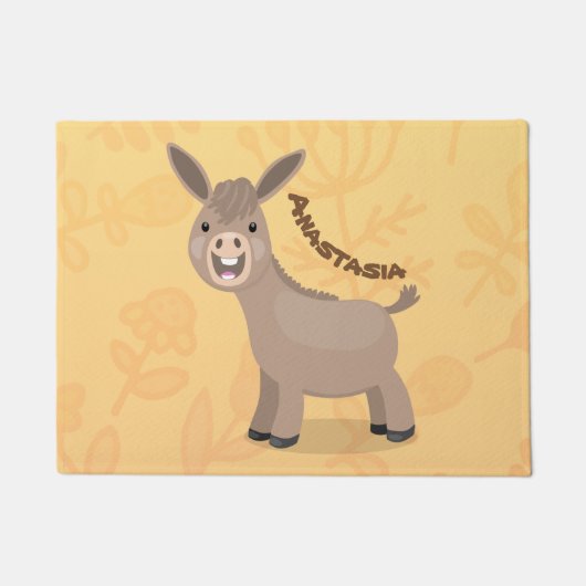 Cute happy miniature donkey cartoon deurmat (Voorkant)