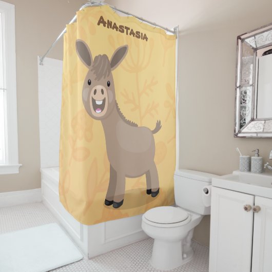 Cute happy miniature donkey cartoon douchegordijn (In situ)
