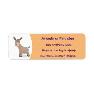 Cute happy miniature donkey cartoon etiket