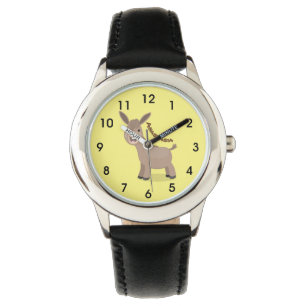 Cute happy miniature donkey cartoon horloge