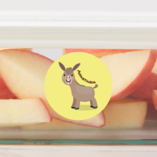 Cute happy miniature donkey cartoon labels