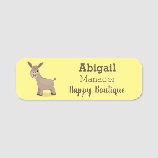 Cute happy miniature donkey cartoon naamplaatje (Voorkant)