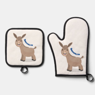 Cute happy miniature donkey cartoon ovenwant & pannenlap set