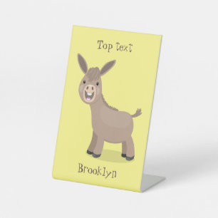 Cute happy miniature donkey cartoon reclamebord met voetstuk