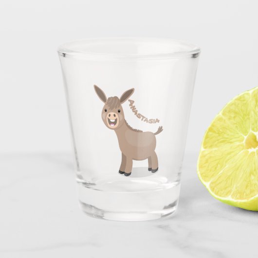 Cute happy miniature donkey cartoon shot glas (Voorkant)