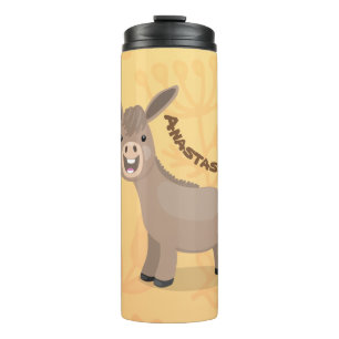Cute happy miniature donkey cartoon thermosbeker