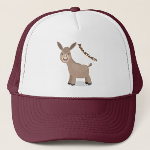 Cute happy miniature donkey cartoon trucker pet
