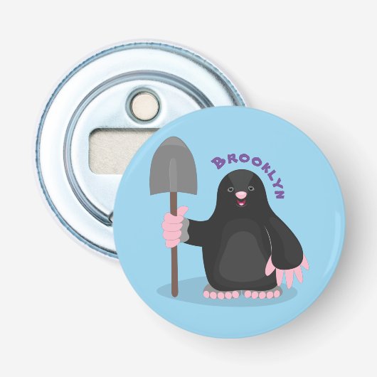 Cute happy mole cartoon illustratie button flesopener (Voorkant)