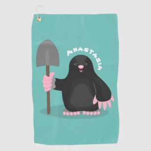 Cute happy mole cartoon illustratie golfhanddoek