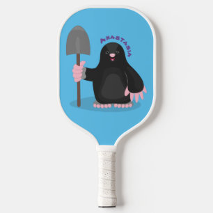 Cute happy mole cartoon illustratie pickleball paddle