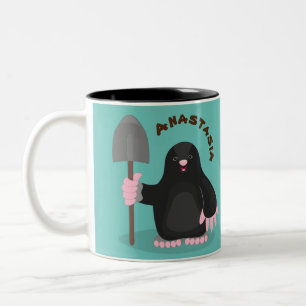 Cute happy mole cartoon illustratie tweekleurige koffiemok