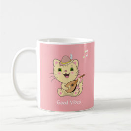 Cute Happy Musical Ginger Tabby Cat Licht Roze Koffiemok