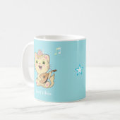 Cute Happy Musical Ginger Tabby Cat on Light Blue Koffiemok (Voorkant links)
