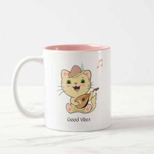 Cute Happy Musical Ginger Tabby Cat Tweekleurige Koffiemok (Links)