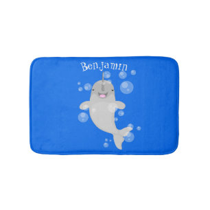 Cute happy narwhal bubbles cartoon illustratie badmat