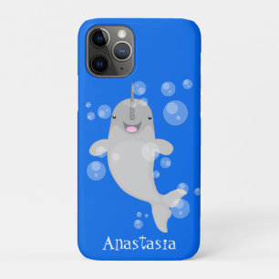 Cute happy narwhal bubbles cartoon illustratie iPhone 11 pro hoesje