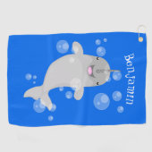 Cute happy narwhal bubbles cartoon illustratie golfhanddoek (Horizontaal)