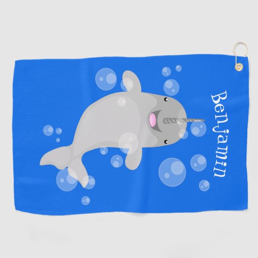 Cute happy narwhal bubbles cartoon illustratie golfhanddoek (Horizontaal)