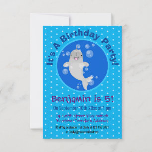 Cute happy narwhal bubbles cartoon illustratie kaart