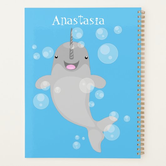 Cute happy narwhal bubbles cartoon illustratie planner (Achterkant)