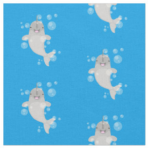 Cute happy narwhal bubbles cartoon illustratie stof