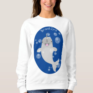 Cute happy narwhal bubbles cartoon illustratie trui