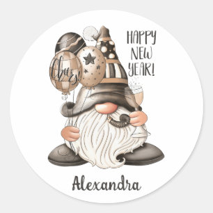 Cute Happy Nieuwjaar Gnome Ronde Sticker