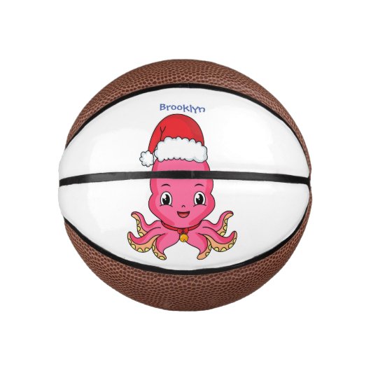 Cute happy octopus met kerstpet cartoon basketbal (Voorkant)