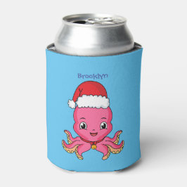 Cute happy octopus met kerstpet cartoon blikjeskoeler