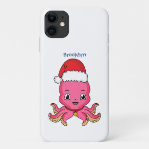 Cute happy octopus met kerstpet cartoon iPhone 11 hoesje