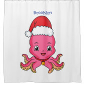 Cute happy octopus met kerstpet cartoon douchegordijn (Voorkant)