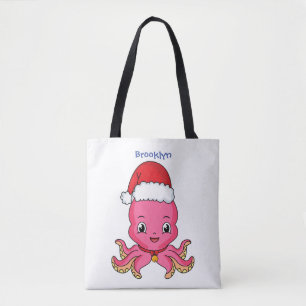 Cute happy octopus met kerstpet cartoon draagtas