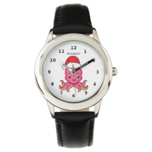 Cute happy octopus met kerstpet cartoon horloge