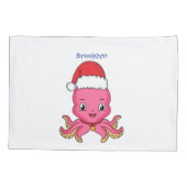 Cute happy octopus met kerstpet cartoon kussensloop (Achterkant)